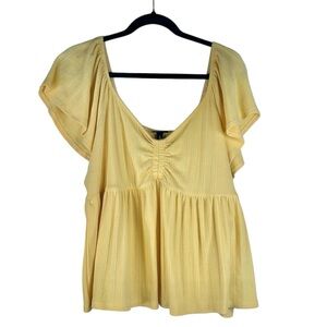 Torrid Banana Yellow Summer Spring Boho Flowy V-Neck Casual Ribbed Top Size 2X